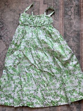 J. Crew White Dress with Green Floral Branch Print